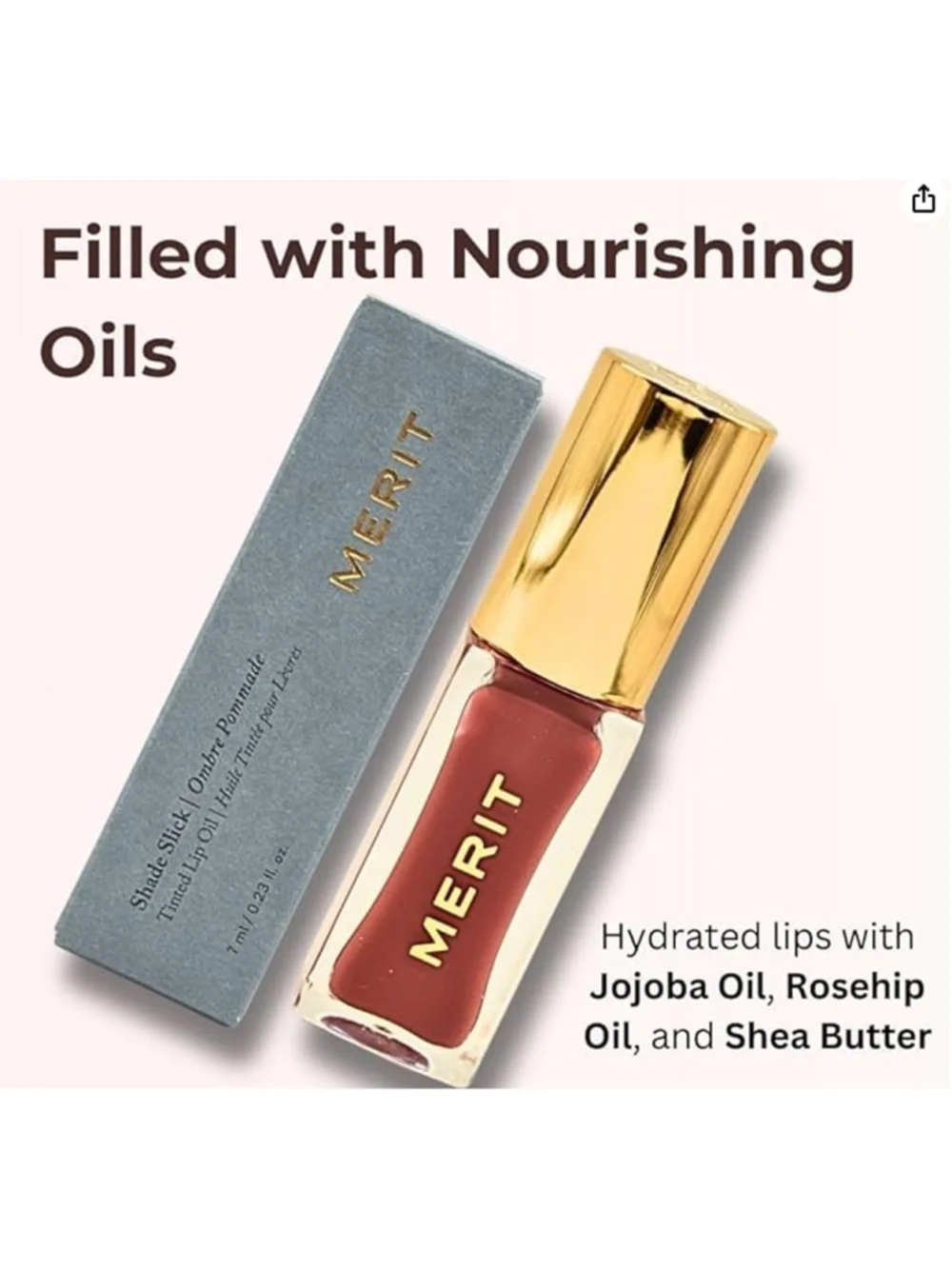 New Merit Shade Slick Classics Tinted Lip Oil - Pink Beet (cool pink) 0.23 oz